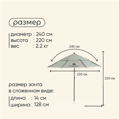 Зонт пляжный maclay, c УФ защитой, d=240 см, h=220 см