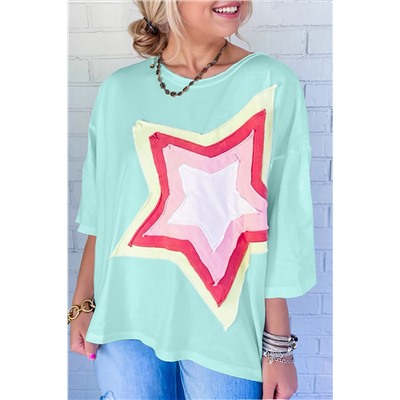 Moonlight Jade Colorblock Star Patch Plus Size Tunic