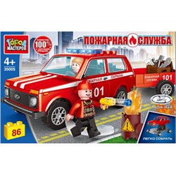 347273 Конструктор ПОЖАРНАЯ LADA 4x4 С ПРИЦЕПОМ, 86 дет. (легко собрать) Город мастеров в кор.2*18шт