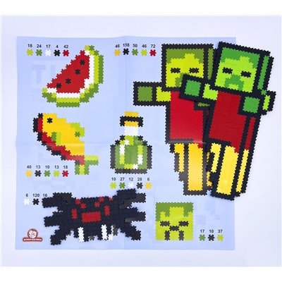 Пиксель-пазл "Крипер и зомби" (1508) 550 элементов, 13 картинок, 6 цветов