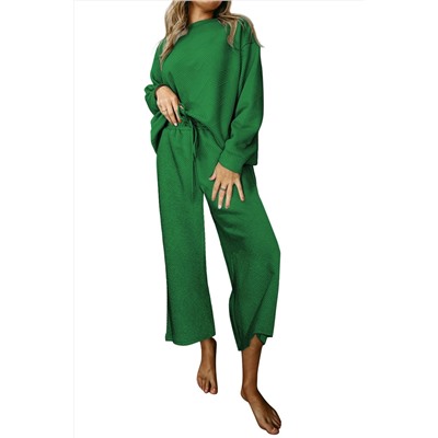 Dark Green Ultra Loose Textured 2pcs Slouchy Outfit