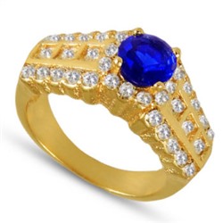 Кольцо (вставки: Цирконы, синие; покрытие: Золото, желтое)