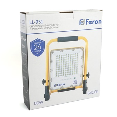 Прожектор светодиодный Feron, LL-951, IP66, 50 Вт, 60х260х320 мм, свечение холодное белое