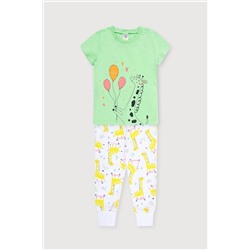 Пижама  для девочки  К 1526/нео-минт,жирафы на самокатах