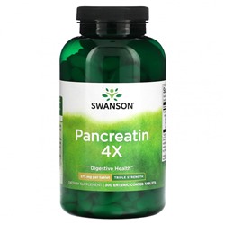 Swanson, Pancreatin 4X, тройная сила действия, 375 мг, 300 таблеток с кишечнорастворимой оболочкой