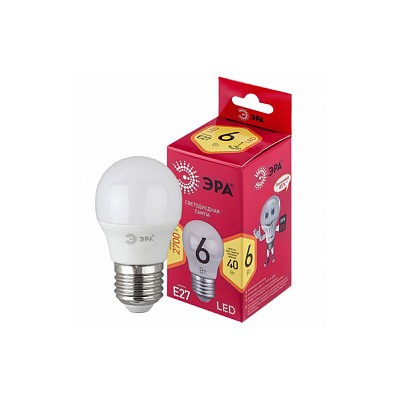 Лампочка светодиодная ЭРА RED LINE LED P45-6W-827-E27 R E27 / Е27 6Вт шар теплый белый свет