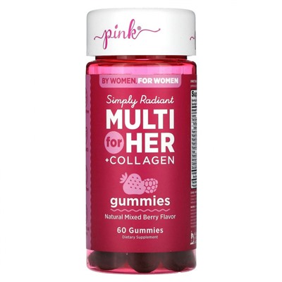 Pink, Simply Radiant Multi For Her + Collagen, ягодное ассорти, 60 жевательных таблеток