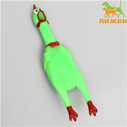 Игрушка пищащая "Задумчивая курица" для собак, 28 см, ярко-зелёная