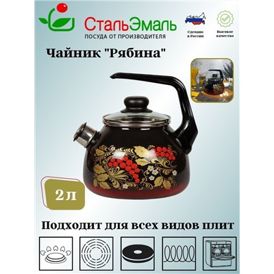 Чайник для плиты 2,0л 4с210я "Рябина" черн.с красн.подп. со св. сферич.