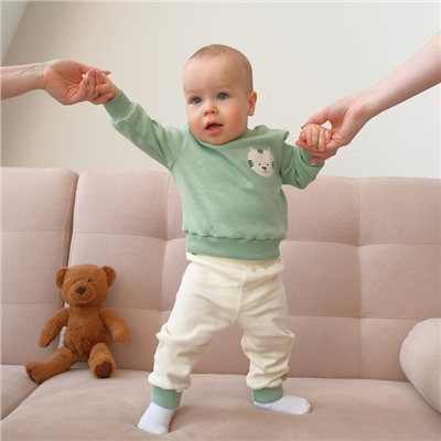 Костюм детский (свитшот, брюки) MINAKU, цвет зелёный/экрю, рост 80-86 см