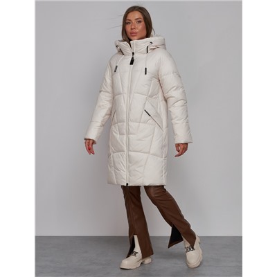 Пальто утепленное молодежное зимнее женское бежевого цвета 586826B