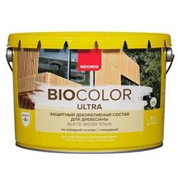 Защитный декоративный состав для древесины NEOMID BioColor ULTRA тик глянцевый 9л