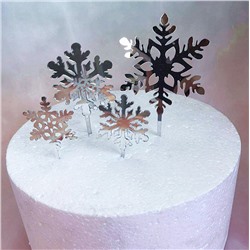 Топпер снежинка серебро для десертов (набор 4 шт.)