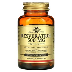 Solgar, Resveratrol, 500 мг, 30 растительных капсул