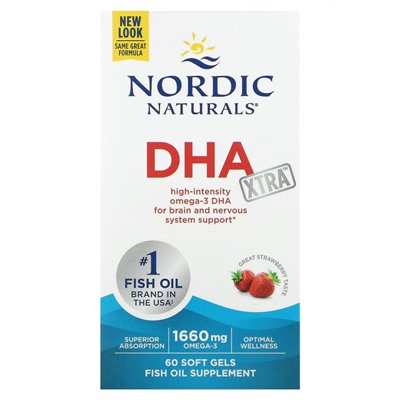 Nordic Naturals, DHA Xtra, клубничный вкус, 830 мг, 60 мягких таблеток