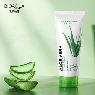 Пенка для умывания с экстрактом алое вера Bioaqua 92% Aloe Vera Moisturizing Facial Foam Cleanser 100 мл (Арт: 78044)