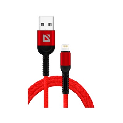 USB кабель F167 Lightning, red, 1м, 2.4А,ткань,пакет DEFENDER