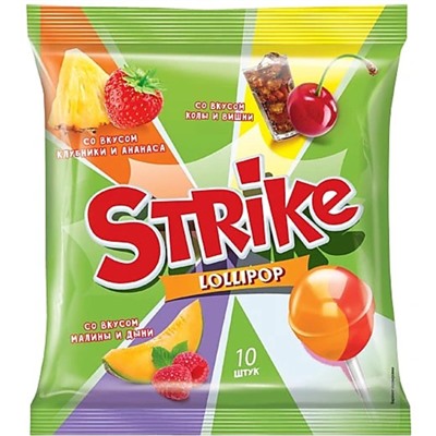 Карамель на палочке "Strike", с двойными вкусами, ассорти, 113г