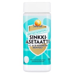 Витамины Sana-sol Sinkki - Asetaatti Ацетат цинка с витамином С и D со вкусом ментола 100 таблеток
