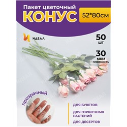Пакет цветочный Конус 52/80 под гладиолус прозрачный/прозрачный 50 шт