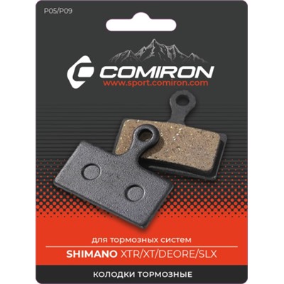 Колодки тормозные органические COMIRON RESIN P05/P09, для тормозных систем: SHIMANO XTR/XT/DEORE/SLX, с пружиной, блистер 2 шт. /уп 50/200/
