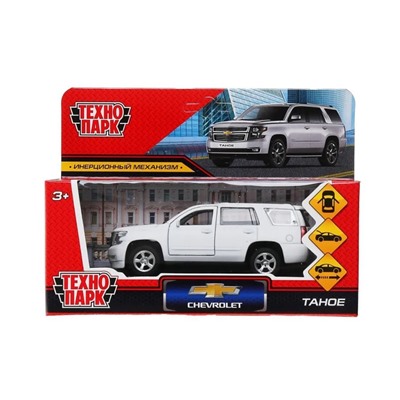 Модель металл. ТЕХНОПАРК "CHEVROLET TAHOE" 12см, белая (303053, TAHOE-12FIL-WH) откр. двери/багажник, в коробке