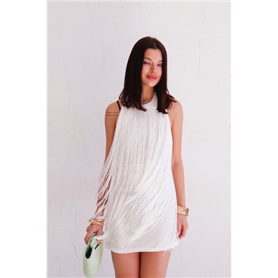 12013 Белое пляжное платье с бахромой