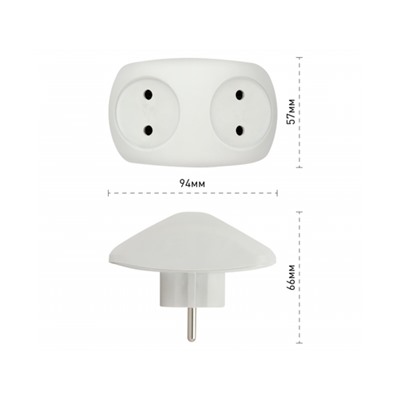 Разветвитель электрический ЭРА SPx-2-W на 2 розетки без заземления 10А белый