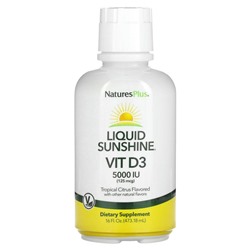NaturesPlus, Liquid Sunshine, витамин D3, тропические цитрусы, 125 мкг (5000 МЕ), 473,18 мл (16 жидк. Унций)
