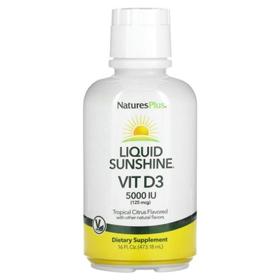 NaturesPlus, Liquid Sunshine, витамин D3, тропические цитрусы, 125 мкг (5000 МЕ), 473,18 мл (16 жидк. Унций)