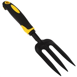 "Иволга" Вилы садовые 29,5х8х3,5см, сталь А3, окрашенная, цвет - черный матовый, эргономичная прорезиненная ручка с отверстием для подвешивания, цвет - черно-желтый (Китай)