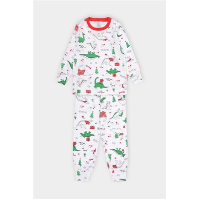 Пижама  для мальчика  К 1550/новогодние динозавры на белом