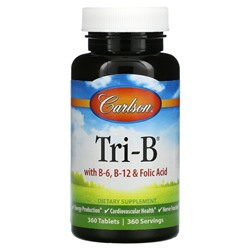 Carlson Labs, Tri-B, комплекс с витаминами B6, B12 и фолиевой кислотой, 360 таблеток