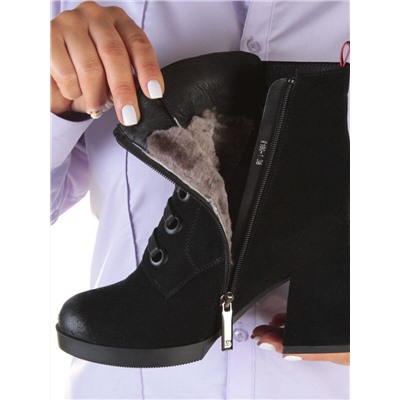 04-R180-1 BLACK Ботинки зимние женские (натуральная замша, натуральный мех)