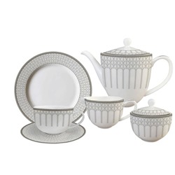 Сервиз чайный 21 предмет на 6 персон "Ривьера" (6 чашек 0.3л , 6 блюдец, 6 тарелок 21см , чайник 1.1