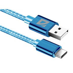 USB кабель F85 TypeC, azure, 1м,1.5А,нейлон, пакет DEFENDER