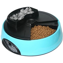 Feed ex Автоматическая кормушка для кошек и собак с емкостью для льда или воды с ЖК дисплеем для любого вида корма на 4 кормления. цвет голубой