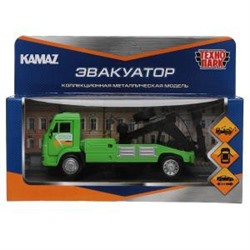 Машина металл KAMAZ ЭВАКУАТОР 15 см. двери. подвиж дет. инерц. зеленый. кор. Технопарк в кор.2*36шт