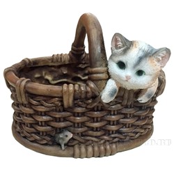 Кашпо декоративное Котёнок в лукошке с мышкой L26W22,5H19 см