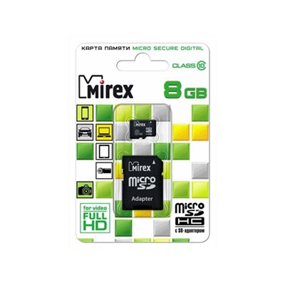 Карта памяти microSDHC с адаптером MIREX  8GB (class 10)