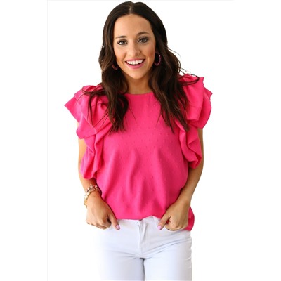 Rose Red Ruffled Sleeve Swiss Dot Blouse