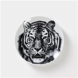 Тарелка фарфоровая «Тигр», d=17,5 см, белая