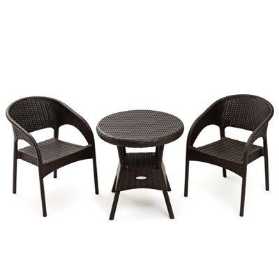 Набор садовой мебели "RATTAN Ola Dom": стол круглый диаметр 70 см + 2 кресла, коричневый