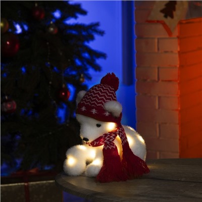 Светодиодная фигура «Медвежонок со снежным комом» 20 × 18 × 10 см, флок, батарейки CR2032х2 (не в комплекте), свечение тёплое белое