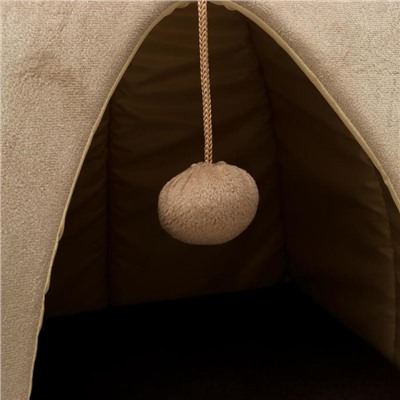 Домик-вигвам с ушками и шариком, 40 х 40 х 37 см, мебельная ткань, коричневый