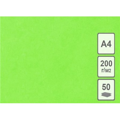 Картон цветной тонированный 210х297 мм зеленый 200 г/кв.м (отгрузка кратно 50 шт) КЦА4зел. Лилия Холдинг