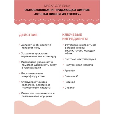 Маска для лица LuLuLun «Сочная вишня из Тохоку», обновляющая и придающая сияние, 7 шт