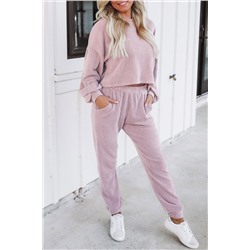 Apricot Powder Ribbed Two Piece Pullover and Joggers Lounge Set