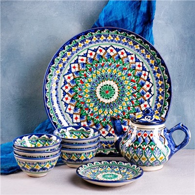 Набор чайный 9 предметов Риштанская Керамика (Чайник 0,8л,пиалы- 0,2)