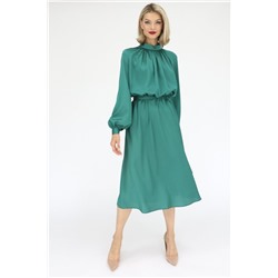 Шелковое платье миди с юбкой-трапеция Зеленый